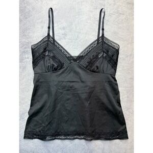 Vintage Black Lace Trim Nylon Camisole Top Sz S USA made goth grunge whimsigoth